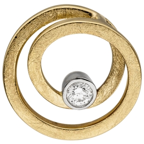Anhänger Kreis in Spiralform Brillant 0,08Ct 585 Gold Gelbgold eismatt Ø15mm
