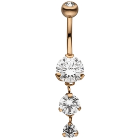 Bauchnabelpiercing Piercing Edelstahl rotvergoldet mit 4 Zirkonia weiß beweglich