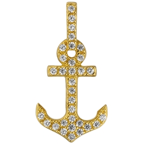 Anhänger Anker aus 925 Silber vergoldet mit 32 Zirkonia 19,7x10,1mm Halsschmuck
