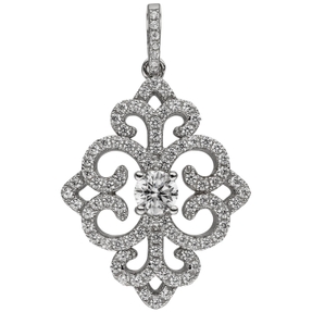 Anhänger Ornament mit 89 Zirkonia 925 Silber rhodiniert 28,9x21,7mm Halsschmuck