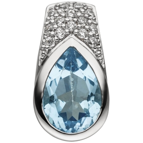 Anhänger mit Blautopas Tropfen blau hellblau & 14 Zirkonia 925 Silber 16,4x8,8mm Anhänger mit Blautopas Tropfen blau hellblau & 14 Zirkonia 925 Silber 16,4x8,8mm