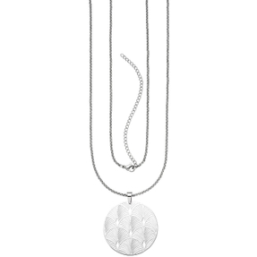 Lange Halskette Collier aus Edelstahl mit Anhänger Gingo-Muster Halsschmuck 80cm
