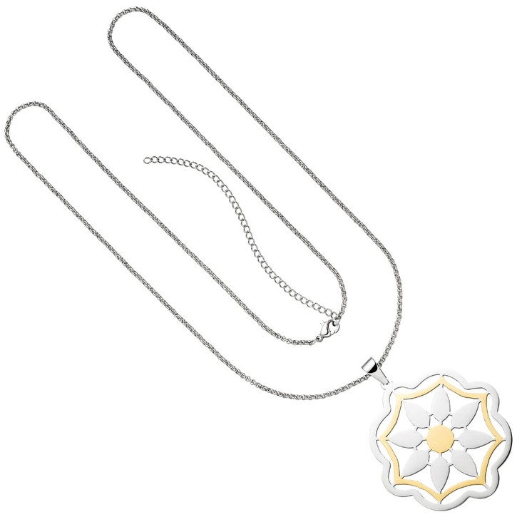Collier mit Anhänger Blume aus Edelstahl bicolor 80cm