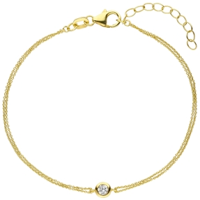 Sölitär Armband aus 925 Silber vergoldet mit Zirkonia 19cm Armschmuck 2-reihig