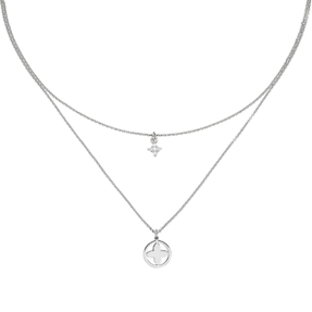 Halskette mit 2 Anhänger Blume 925 Silber 5 Zirkonia 44cm Collier 2-reihig Halskette mit 2 Anhänger Blume 925 Silber 5 Zirkonia 44cm Collier 2-reihig