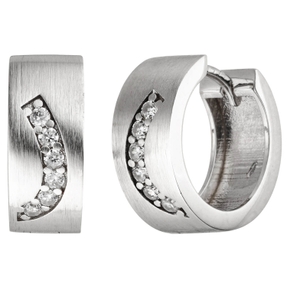 Paar Creolen 14,7x6,4mm aus 925 Silber matt 12 Zirkonia weiß Ohrringe Ohrschmuck Paar Creolen 14,7x6,4mm aus 925 Silber matt 12 Zirkonia weiß Ohrringe Ohrschmuck