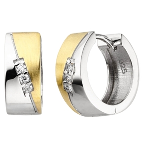 Paar Creolen 14,5x6,3mm aus 925 Silber bicolor vergoldet mit 6 Zirkonia Ohrringe Paar Creolen 14,5x6,3mm aus 925 Silber bicolor vergoldet mit 6 Zirkonia Ohrringe