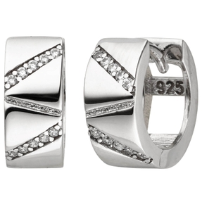 Paar Creolen 12,5x5,6mm aus 925 Silber mit 20 Zirkonia Ohrringe Zick-Zack-Muster Paar Creolen 12,5x5,6mm aus 925 Silber mit 20 Zirkonia Ohrringe Zick-Zack-Muster
