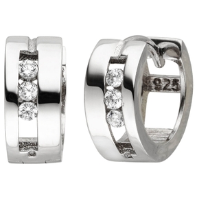 Paar Creolen 12,5x5,6mm aus 925 Silber mit 6 Zirkonia weiß Ohrringe Ohrschmuck Paar Creolen 12,5x5,6mm aus 925 Silber mit 6 Zirkonia weiß Ohrringe Ohrschmuck