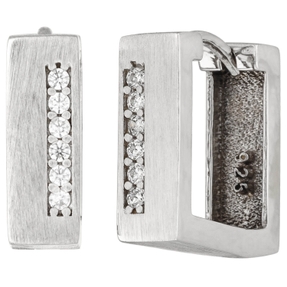 Paar Creolen 14,6x4,7mm aus 925 Silber matt mit 12 Zirkonia Ohrringe eckig Paar Creolen 14,6x4,7mm aus 925 Silber matt mit 12 Zirkonia Ohrringe eckig