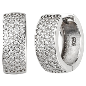 Paar Creolen 17x6,6mm aus 925 Silber mit 84 Zirkonia Ohrringe Ohrschmuck flach