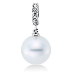 Anhänger aus 750 Weißgold Südsee-Perle 10mm weiß 18 Brillanten 0,05ct W-SI Anhänger aus 750 Weißgold Südsee-Perle 10mm weiß 18 Brillanten 0,05ct W-SI