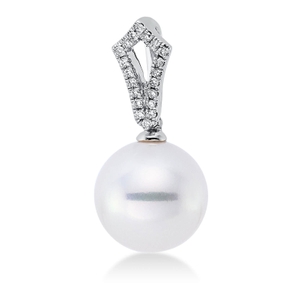 Anhänger aus 750 Weißgold Südsee-Perle 11,5mm weiß 20 Brillanten 0,1ct W-SI Anhänger aus 750 Weißgold Südsee-Perle 11,5mm weiß 20 Brillanten 0,1ct W-SI