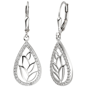Ohrhänger Tropfen aus 925 Silber mit 64 Zirkonia Boutons Ohrringe Ohrschmuck