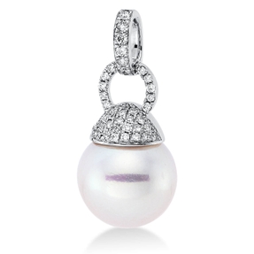 Anhänger aus 750 Weißgold Südsee-Perle 12mm weiß 41 Brillanten 0,22ct W-SI