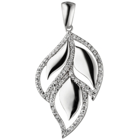 Anhänger Blätter aus 925 Silber mit 81 Zirkonia weiß Halschmuck glänzend