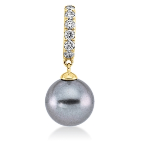 Anhänger aus 750 Gelbgold Tahiti-Perle 8mm silbergrau 6 Brillanten 0,11ct W-SI