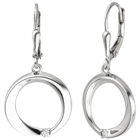 Ohrhänger Kreise 925 Silber mit 2 Zirkonia Boutons Ohrringe Ohrschmuck glänzend Ohrhänger Kreise 925 Silber mit 2 Zirkonia Boutons Ohrringe Ohrschmuck glänzend