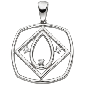 Anhänger aus 925 Silber mit 3 Zirkonia weiß Halsschmuck rhodiniert
