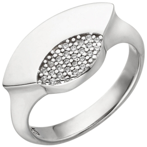 Breiter Ring aus 925 Silber mit 25 weißen Zirkonia rhodiniert glänzend Damen