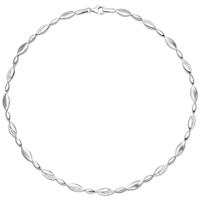 Collier Halskette 925 Silber mit 108 Zirkonia 45cm Kette matt-glänzend Damen