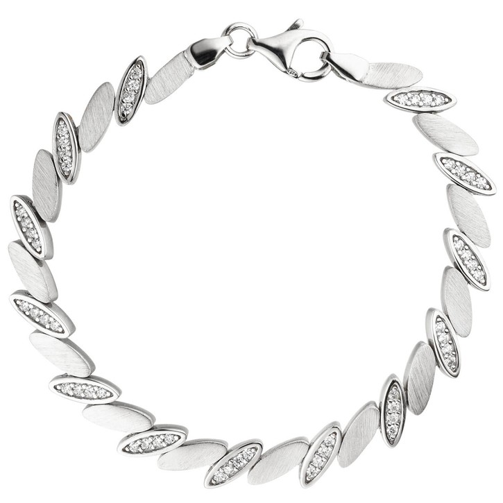 6.4mm Armband aus 925 Silber matt 52 Zirkonia 19cm