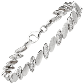 6,4mm Armband aus 925 Silber matt mit 52 weißen Zirkonia 19cm Armschmuck Damen