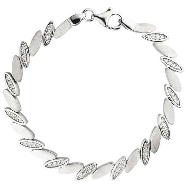 6.4mm Armband aus 925 Silber matt 52 Zirkonia 19cm