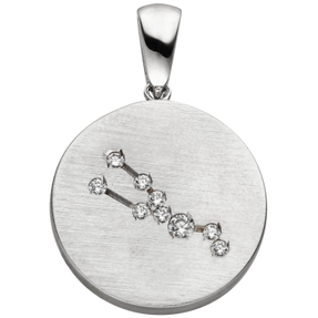 Anhänger Sternzeichen Stier mit 9 Zirkonia 925 Silber mattiert rund Halsschmuck Anhänger Sternzeichen Stier mit 9 Zirkonia 925 Silber mattiert rund Halsschmuck