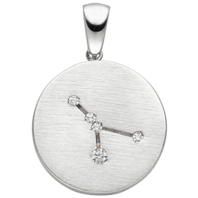 Anhänger Sternzeichen Krebs mit 5 Zirkonia 925 Silber mattiert rund Halsschmuck