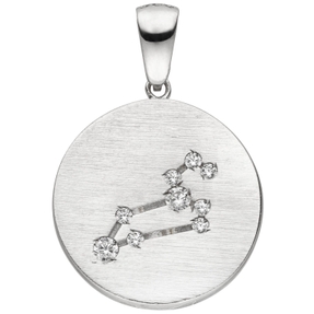 Anhänger Sternzeichen Löwe mit 9 Zirkonia 925 Silber mattiert rund Halsschmuck Anhänger Sternzeichen Löwe mit 9 Zirkonia 925 Silber mattiert rund Halsschmuck