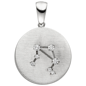 Anhänger Sternzeichen Waage mit 7 Zirkonia 925 Silber mattiert rund Halsschmuck