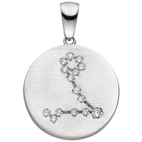 Anhänger Sternzeichen Fische 15 Zirkonia 925 Silber mattiert rund Halsschmuck