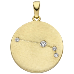 Anhänger Sternzeichen Widder mit 4 Zirkonia 333 Gold Gelbgold matt Halsschmuck