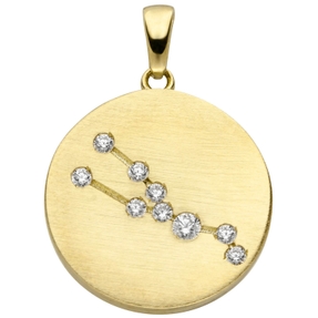 Anhänger Sternzeichen Stier mit 9 Zirkonia 333 Gold Gelbgold matt Halsschmuck
