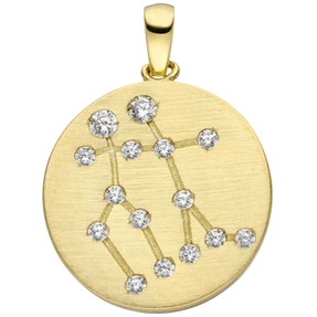 Anhänger Sternzeichen Zwilling 15 Zirkonia 333 Gold Gelbgold matt Halsschmuck