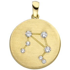 Anhänger Sternzeichen Waage mit 7 Zirkonia 333 Gold Gelbgold matt Halsschmuck Anhänger Sternzeichen Waage mit 7 Zirkonia 333 Gold Gelbgold matt Halsschmuck