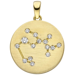 Anhänger Sternzeichen Schütze mit 15 Zirkonia 333 Gold Gelbgold matt Halsschmuck