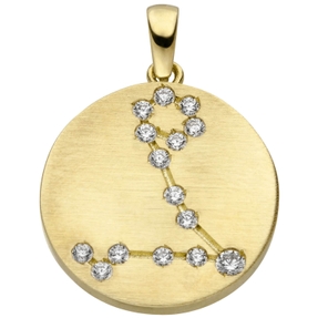 Anhänger Sternzeichen Fische mit 15 Zirkonia 333 Gold Gelbgold matt Halsschmuck