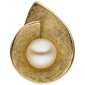 Anhänger aus 585 Gold Gelbgold eismattiert mit Süßwasser Perle Halsschmuck Damen