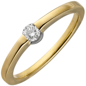 Solitaire Ring aus 585 Gold Gelbgold mit Diamant Brillant 0,15ct. W/si Damen Solitaire Ring aus 585 Gold Gelbgold mit Diamant Brillant 0,15ct. W/si Damen