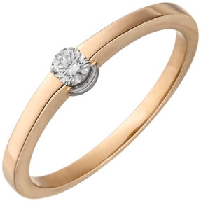 Solitaire Ring aus 585 Gold Rotgold mit Diamant Brillant 0,15ct. W/si Damen Solitaire Ring aus 585 Gold Rotgold mit Diamant Brillant 0,15ct. W/si Damen