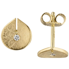 Ohrstecker aus 585 Gold Gelbgold eismattiert mit 2 Diamanten Brillanten 0,04 ct.