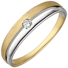 Ring 585 Gold Gelbgold & Weißgold bicolor Diamant Brillant 0,06 ct W/SI