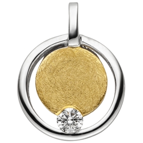 Anhänger aus 585 Gold Gelbgold bicolor eismatt mit Diamant Brillant 0,06 ct.