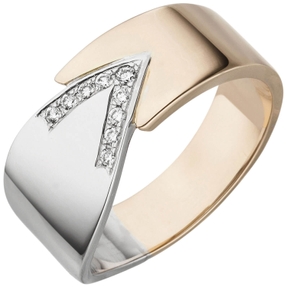 Ring aus 585 Gold Weißgold Rotgold bicolor 9 Diamanten Brillanten 0,1 ct W/SI Ring aus 585 Gold Weißgold Rotgold bicolor 9 Diamanten Brillanten 0,1 ct W/SI