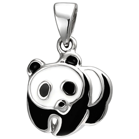 Kinder Anhänger Panda aus 925 Silber mit Lackeinlage schwarz/weiß Halsschmuck