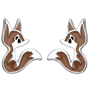 Kinder Ohrstecker Fuchs Füchse aus 925 Silber Lackeinlage braun/schwarz Ohrringe
