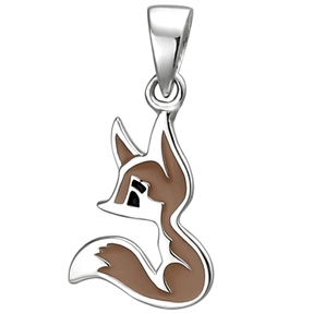 Kinder Anhänger Fuchs aus 925 Silber Lackeinlage braun/schwarz Halsschmuck