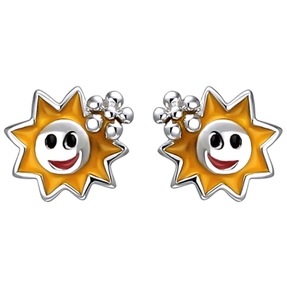 Kinder Ohrstecker Sonne aus 925 Silber mit Lackeinlagen multicolor Ohrschmuck